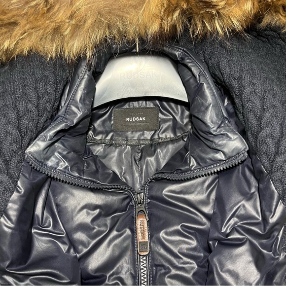 Rudsak navy down winter coat with leather waistband and details - Picture 8 of 16